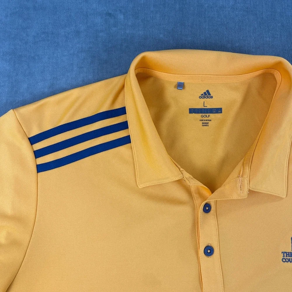 Adidas Mens Large Yellow Polo Shirt Riviera Country Club Golf Stripe